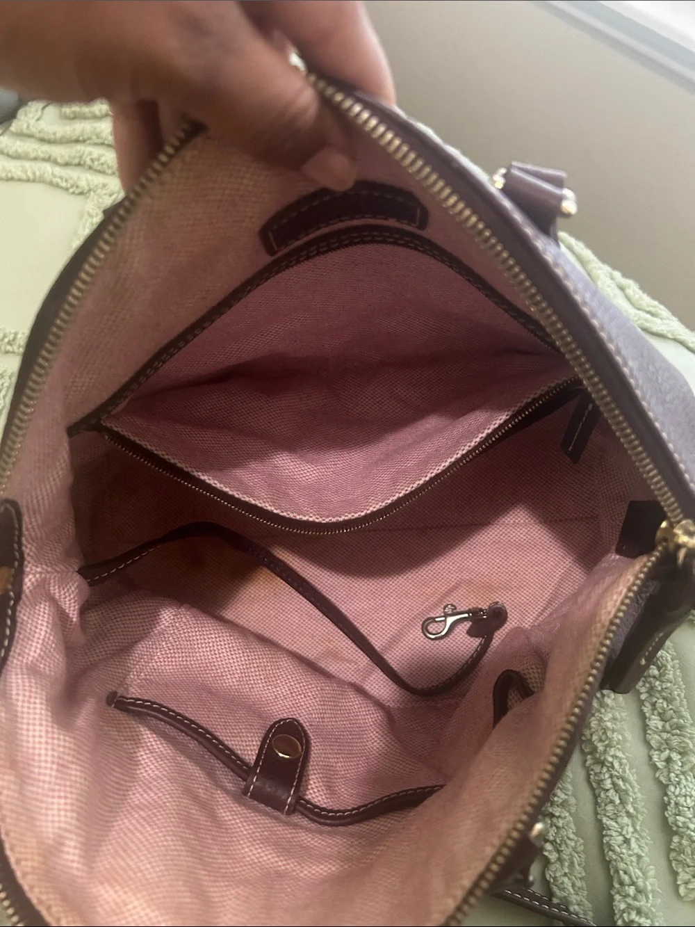 Dooney & Bourne Leather Satchel Handbag - eggplant purple